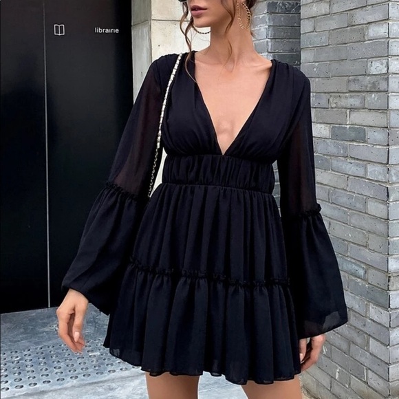 Frill ruffle boho gypsy tier long sleeve dress - Picture 1 of 5
